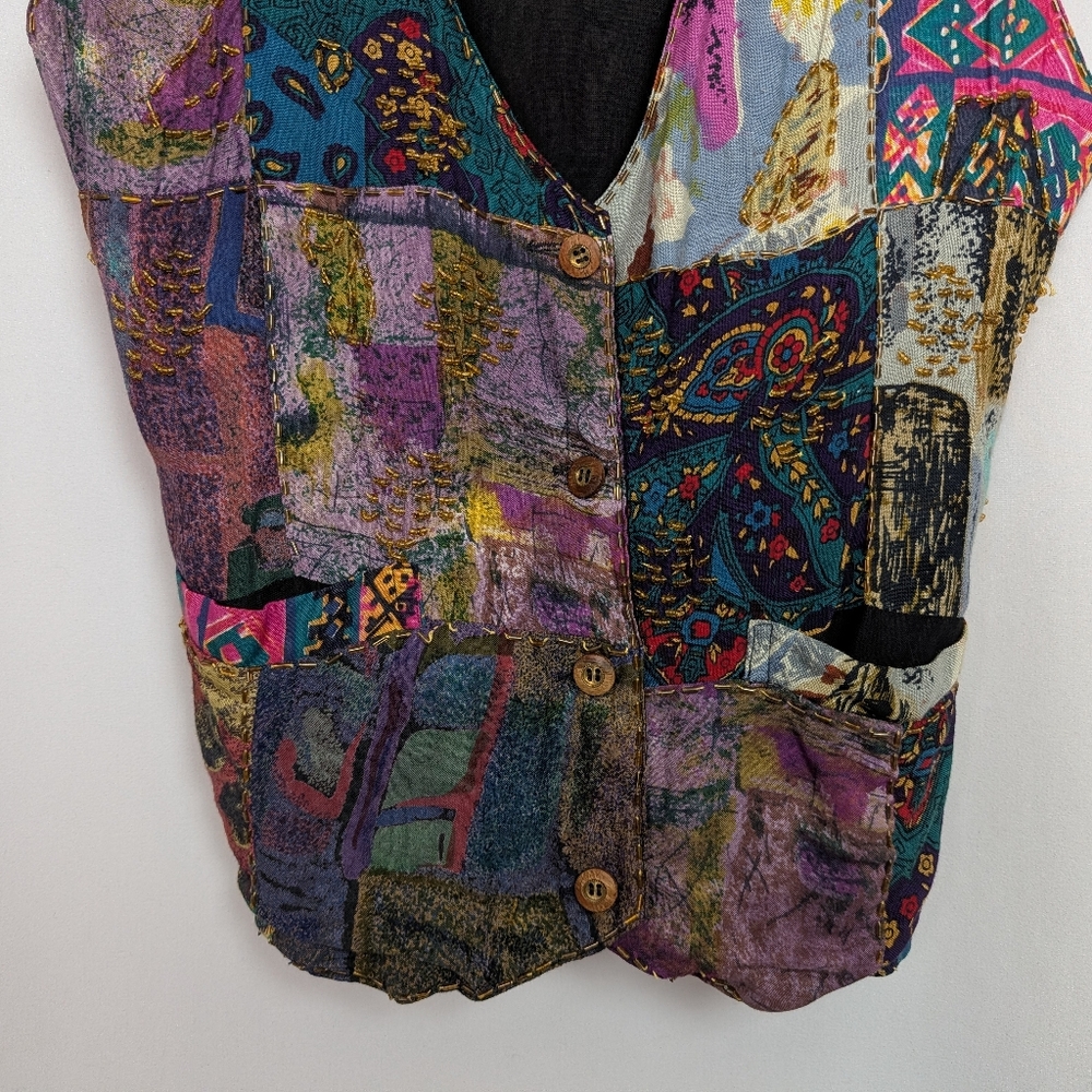 Vintage Patchwork Vest Beaded - image 4